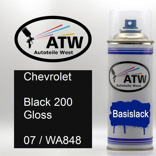 Chevrolet, Black 200 Gloss, 07 / WA848: 400ml Sprühdose, von ATW Autoteile West.